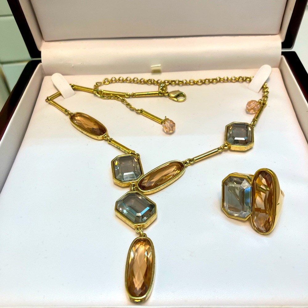 AUTHENTIC Swarovski Amber Topaz Necklace and Ring Set